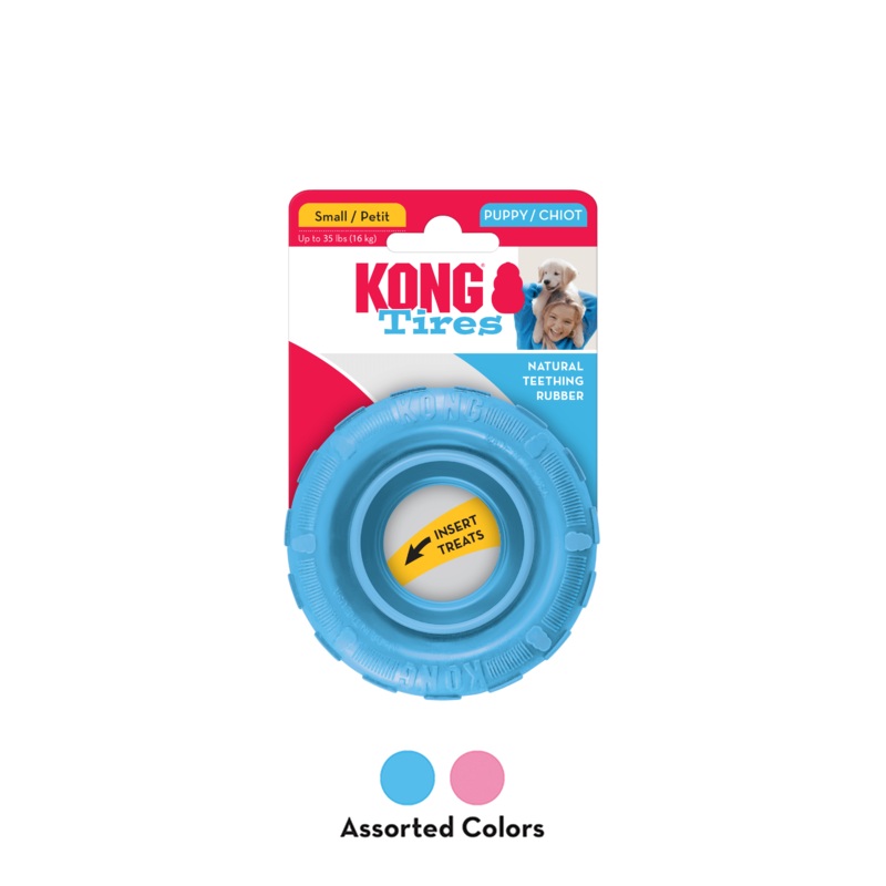 KONG Puppy Tires Durable Toy For Small Breeds (Blue/Pink Assorted Colours)