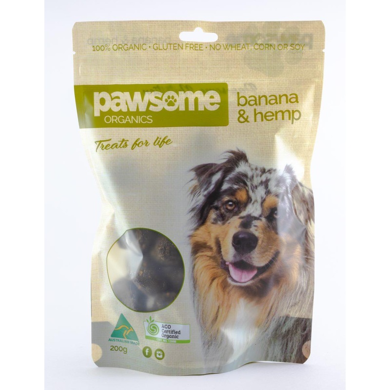 PAWSOME ORGANICS Certified Organic Banana and Hemp Dog Treats 200G