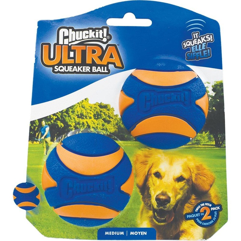 CHUCKIT! Ultra Squeaker Ball For Dogs Medium 6cm (2 Pack)