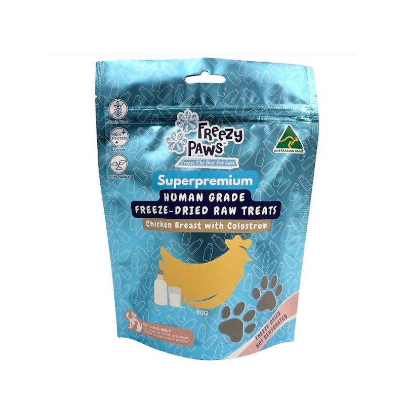 FREEZY PAWS  Freeze Dried Chicken Breast Raw with Colostrum 80G