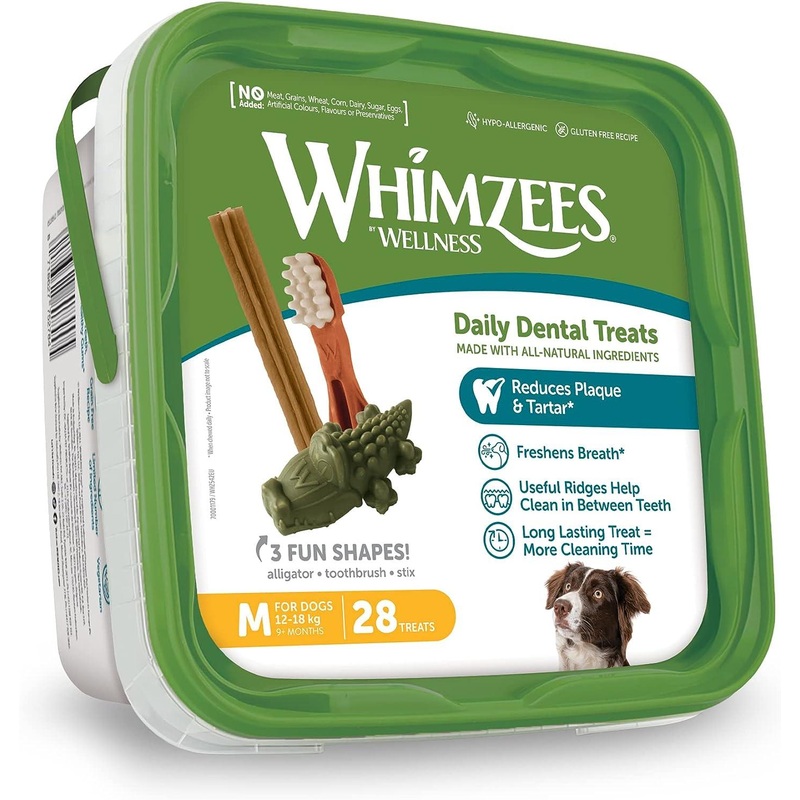 WHIMZEES Natural Daily Dental Chews For Adult Dog Medium Breed Variety Box 28 Packs