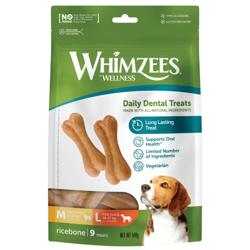 WHIMZEES Natural Daily Dental Ricebone Chews For Adult Dog M-L Breed (12-27KG)