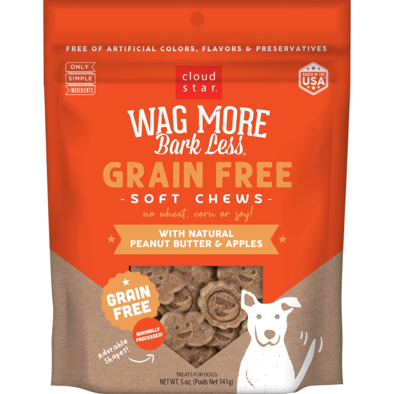 Cloud Star Wag More Bark Less Soft Chews Grain Free Peanut Butter & Apples Dog Treats