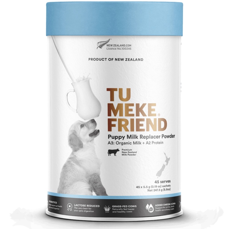 TU MEKE FRIEND Dog Puppy Milk Replacer Powder (Organic Milk + A2 Protein) 45 Serves X 5.5G Sachets