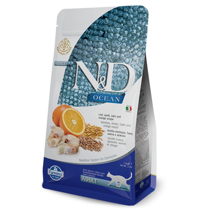 Farmina Ocean N&D Natural & Delicious Adult Cod, Spelt, Oats & Orange Dry Cat Food