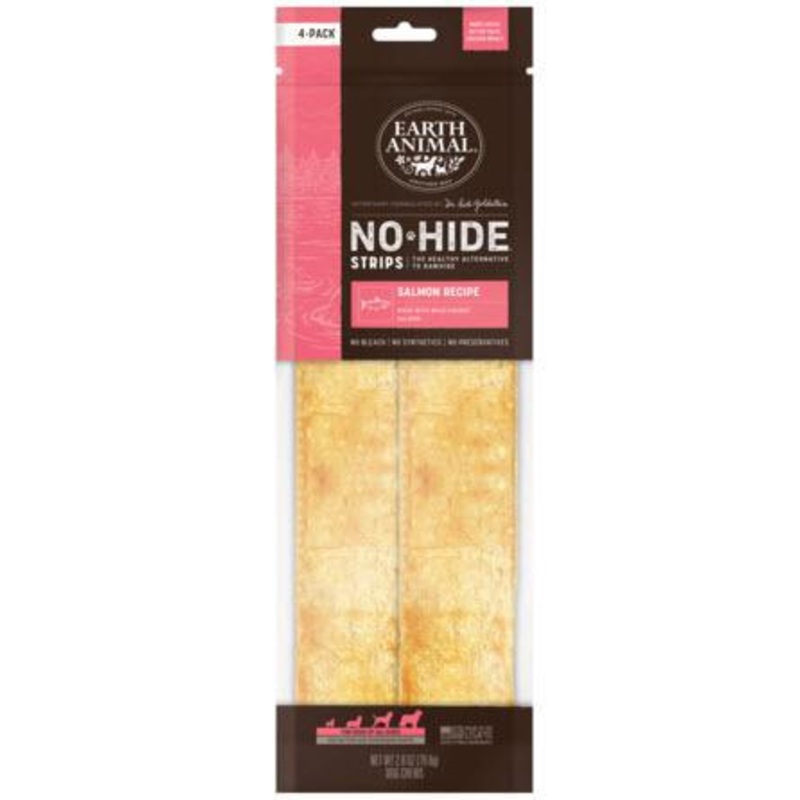 Earth Animal Dog Treat No Hide Salmon Strips 4 Pack