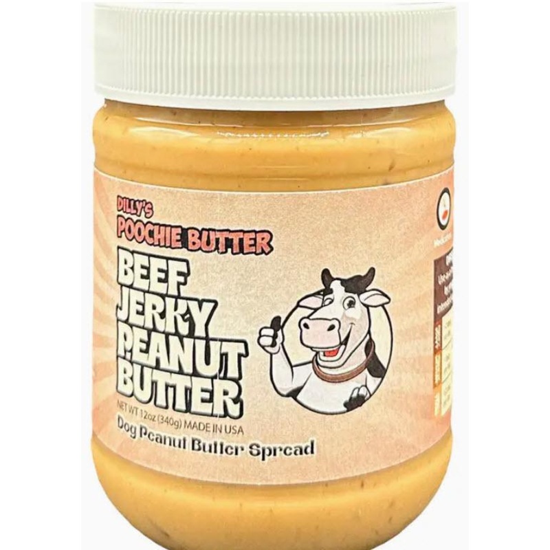 Poochie Butter 12oz Chunky Beef Jerky Dog Peanut Butter Jar