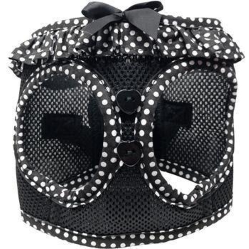 Step-in Blk White Dog Harness- Black and White Polka Dot Doggie Design