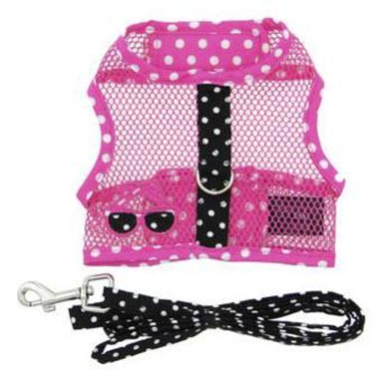Sunglasses Cool Mesh Dog Harness-Pink and Black Polka Dot Doggie Design