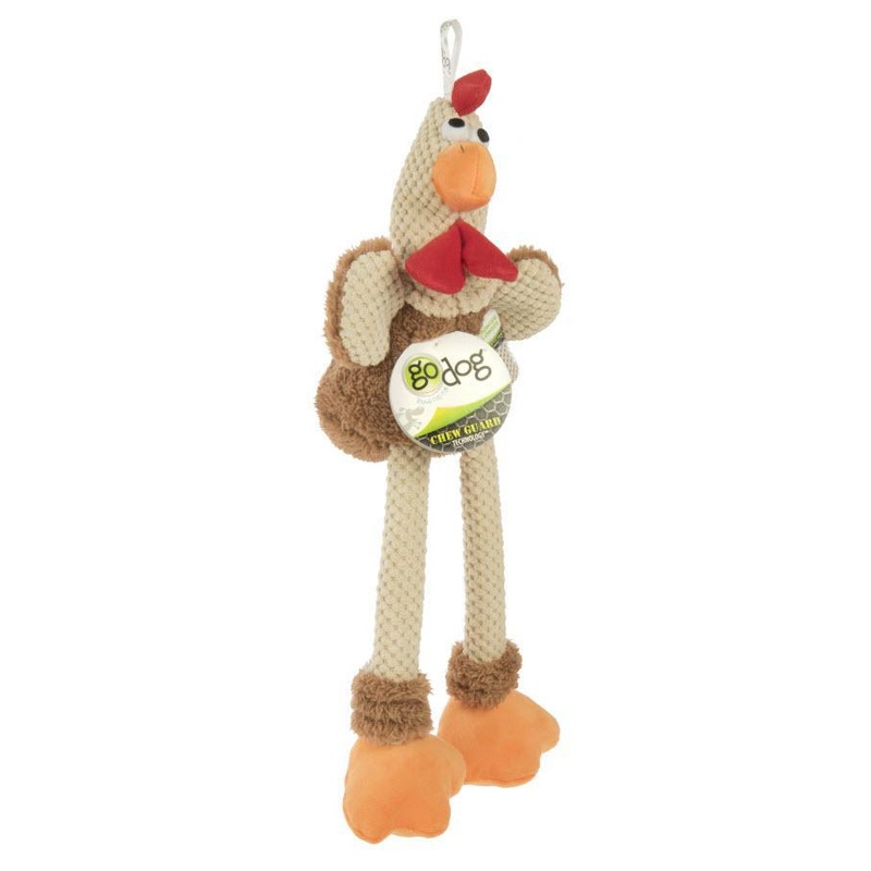 Worldwise GoDog Checkers Skinny Rooster Chew Guard Toy Brown Large