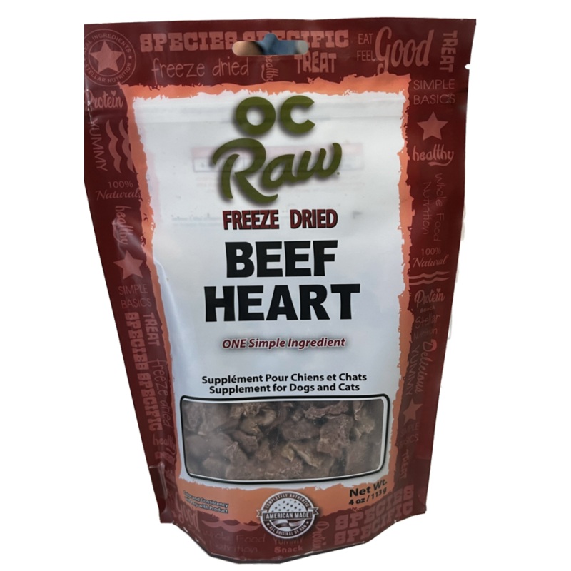 OC Raw Freeze Dried Beef Hearts 4 oz.