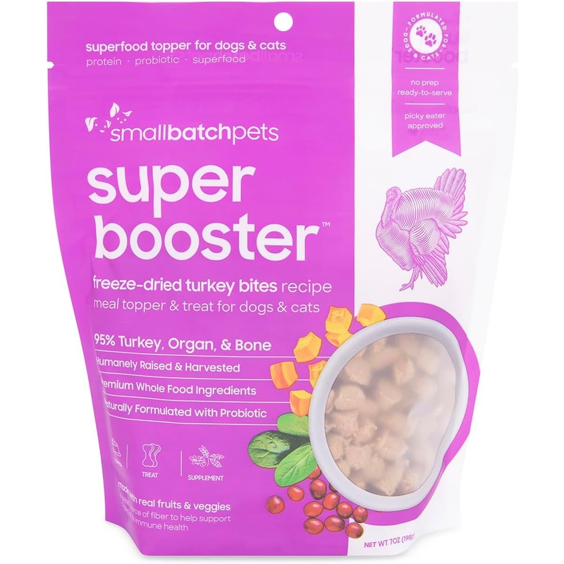 Small Batch Dog Super Booster Freeze Dried Turkey Bites 7oz.