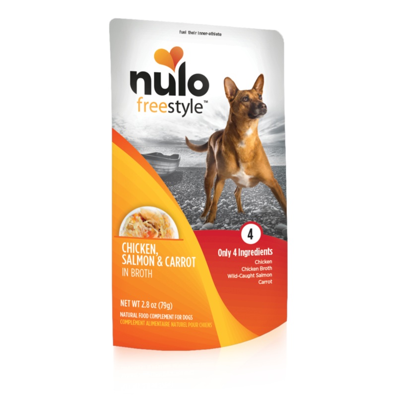 Nulo Chicken, Salmon & Carrot Dog Pouch in Broth