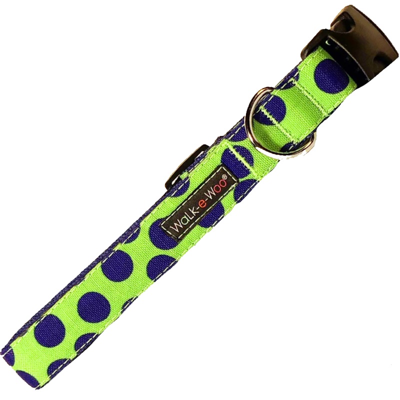 Walk-e-Woo Neon Blue Dots on Green Collar