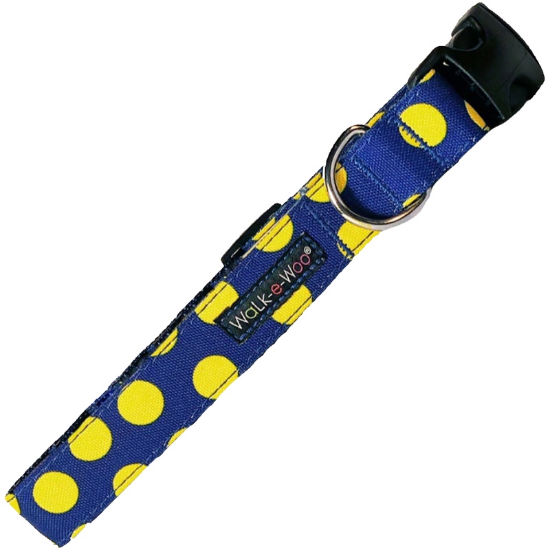 Walk-e-Woo Neon Yellow Dots on Blue Collar