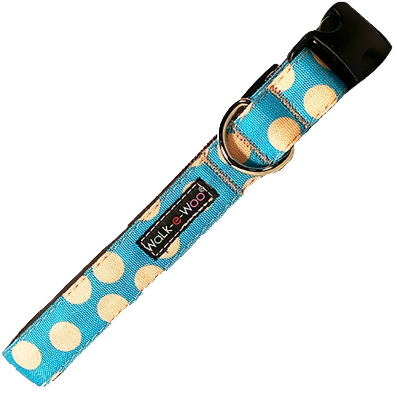 Walk-e-Woo Tan Dots on Turquoise Collar