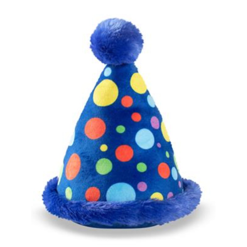 Fringe Party Hat Plush Blue w/ Dots
