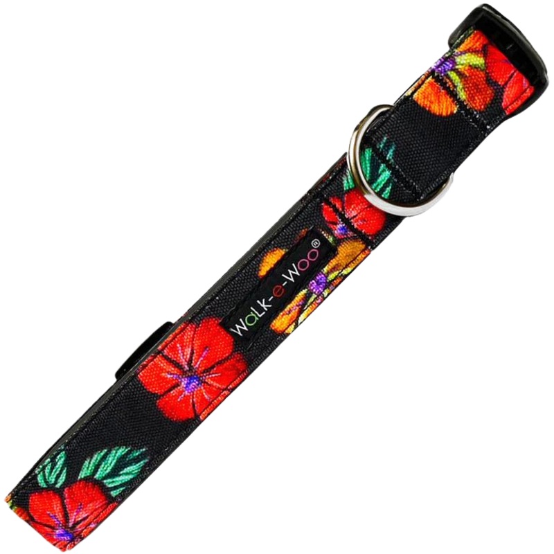 Walk-e-Woo Flowers On Black Collar