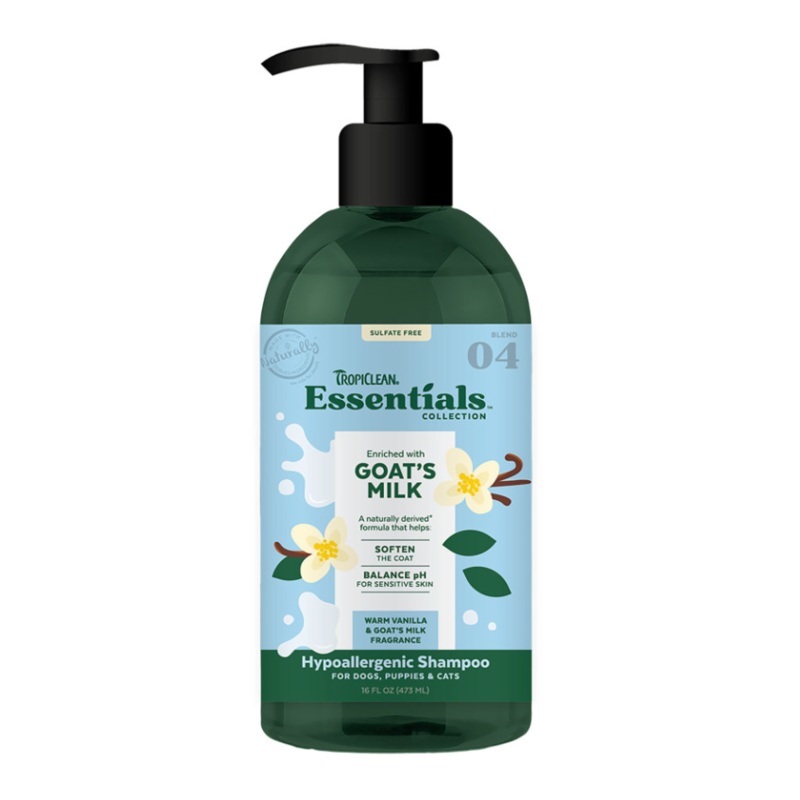 Tropiclean Essentials Goat's Milk Shampoo for Dogs, Puppies & Cats 16 oz