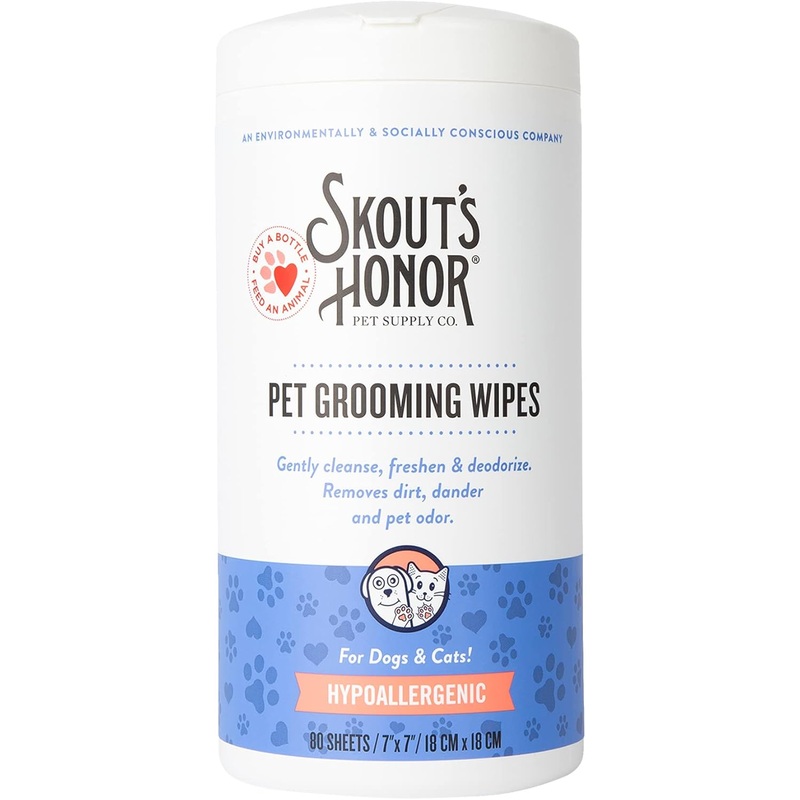 Skout's Honor Dog & Cat Hypoallergenic Grooming Wipes 80 ct