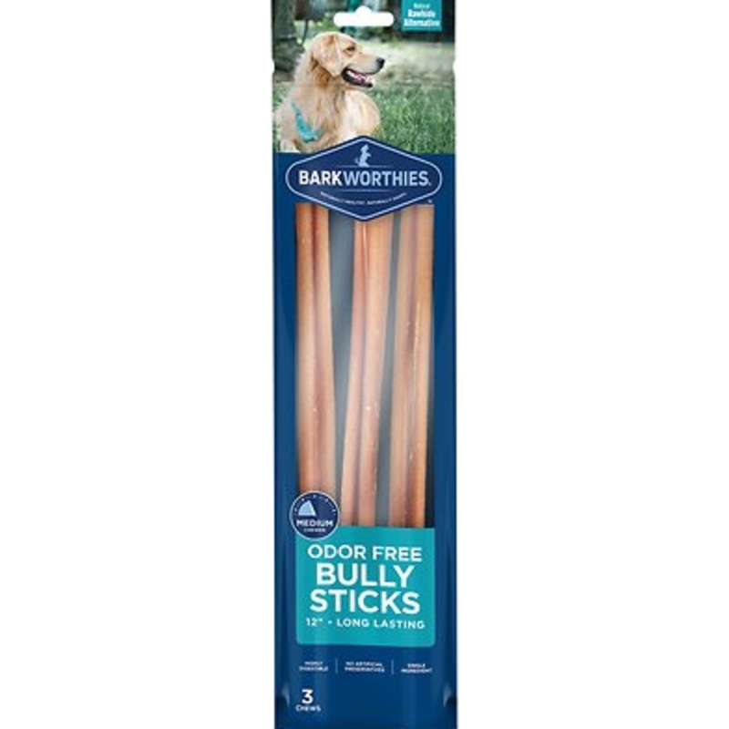 Barkworthies Odor Free Bully Sticks  12" 3 Pack