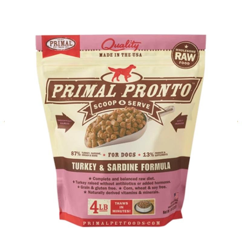 Primal Pronto Dog Raw Turkey & Sardine 4lbs.
