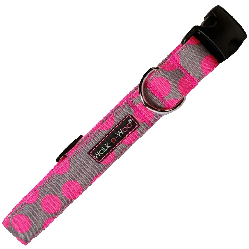 Walk-e-Woo Neon Pink Dots On Grey Collar