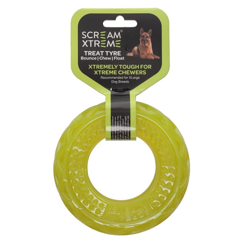 Scream Xtreme Treat Tyre Loud Green Dog Chew Toy
