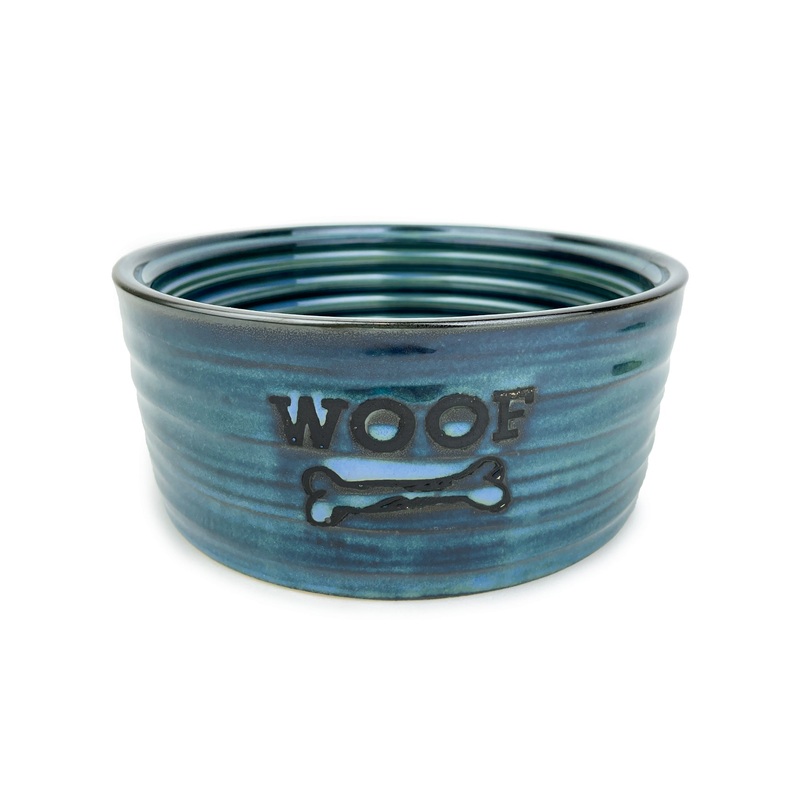 Barkley & Bella Ceramic Dog Bowl Woof Blue