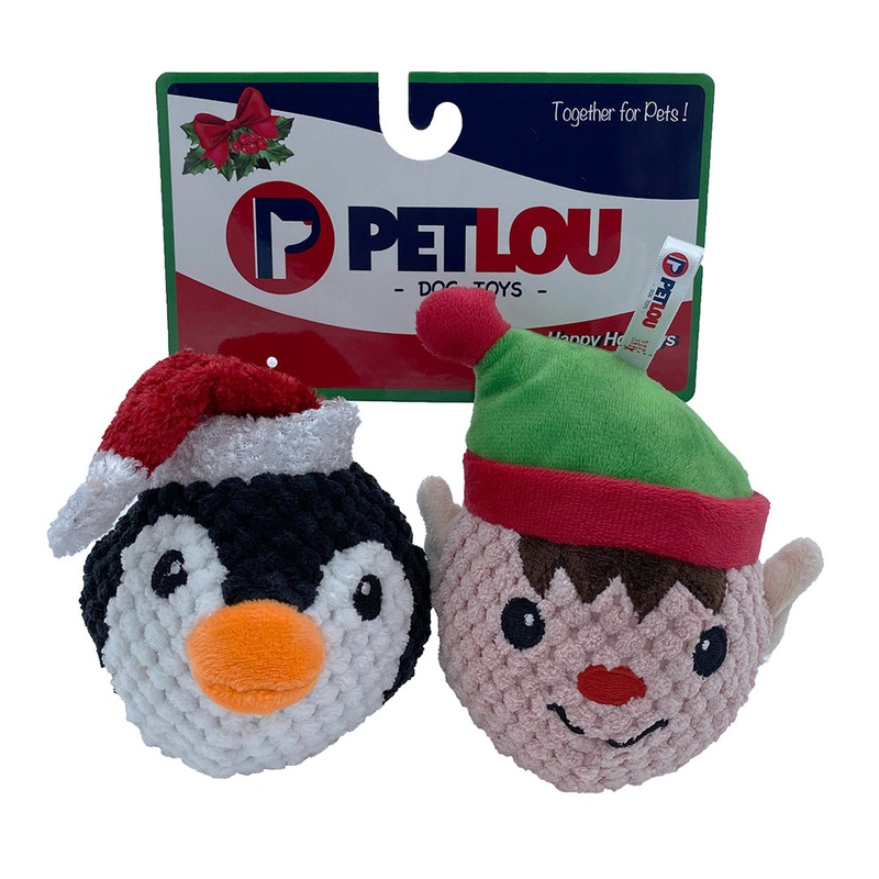 4" Christmas EZ Squeaky Twin Pack Ball - Penguin & Elf