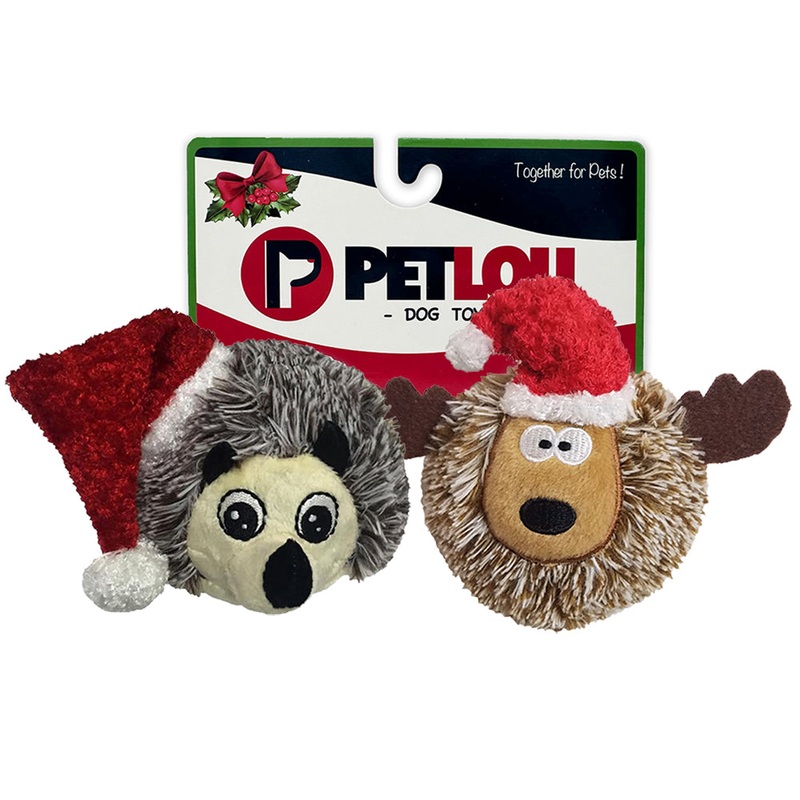 4" Christmas EZ Squeaky Twin Pack Ball - Hedgehog & Reindeer