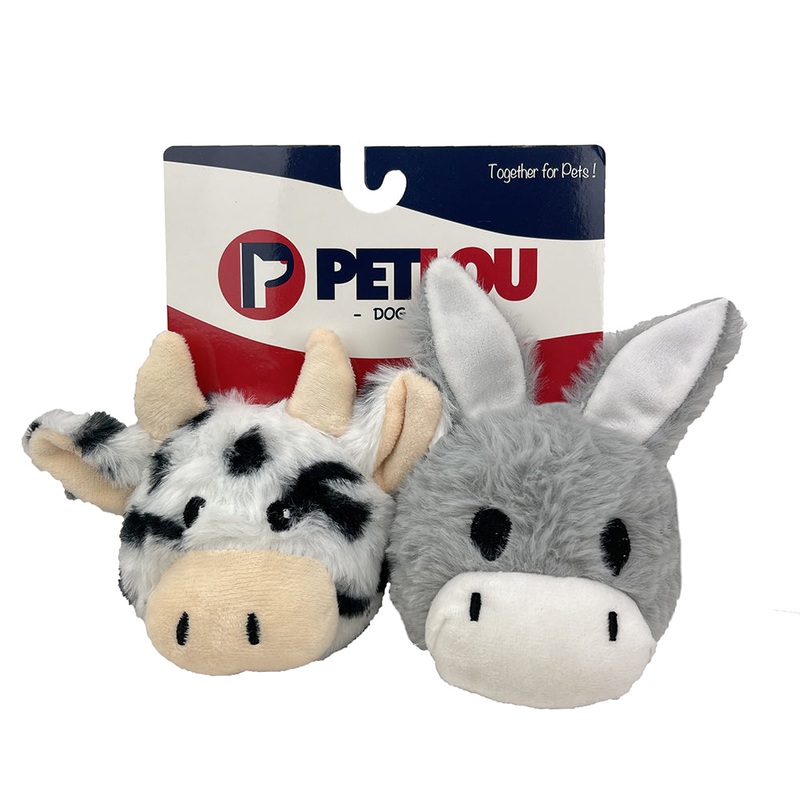 4" EZ Squeaky Ball Twin Pack - Cow & Donkey