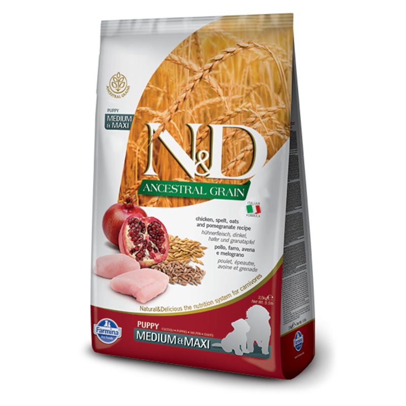 Farmina N&D Natural & Delicious Ancestral Grain Medium & Maxi Puppy Chicken & Pomegranate Dry Dog Food
