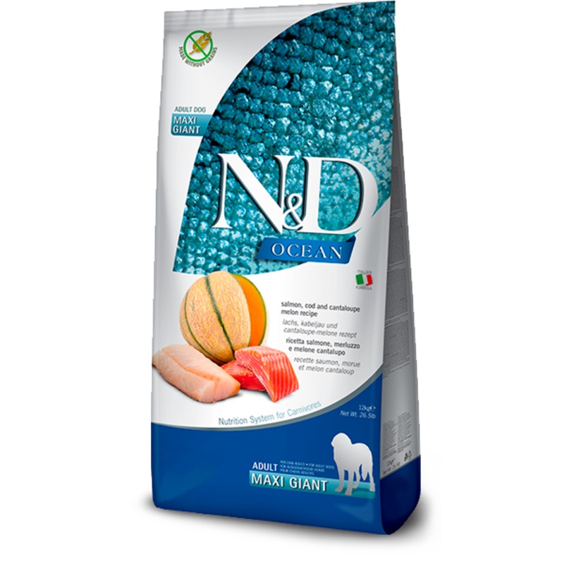 Farmina N&D Ocean Canine Salmon, Cod & Cantaloupe Melon Adult Maxi Giant Dry Dog Food (26.4 LB)