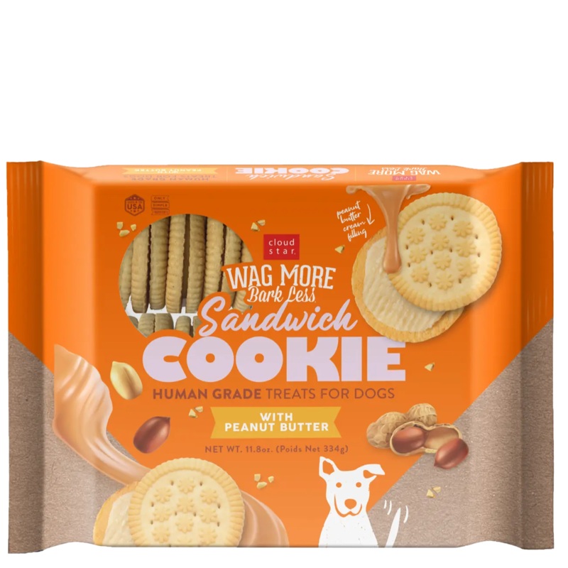 Cloud Star Wag More Bark Less Human Grade Peanut Butter Sandwich Cookie Dog Treats