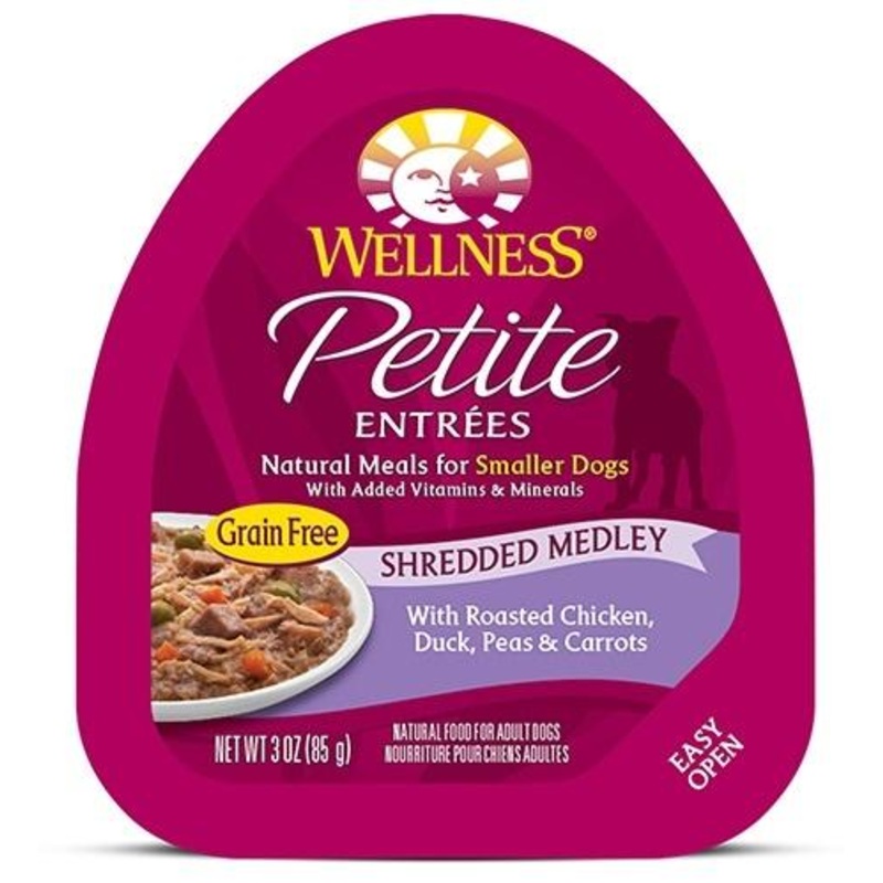 Wellness Small Breed Natural Petite Entrees Shredded Medley with Roasted Chicken, Duck, Peas and Carrots Dog Food Tray