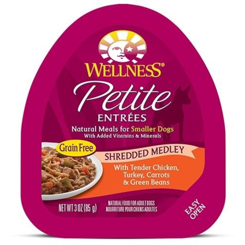 Wellness Small Breed Natural Petite Entrees Shredded Medley with Tender Chicken, Turkey, Carrots and Green Beans Dog Food Tray