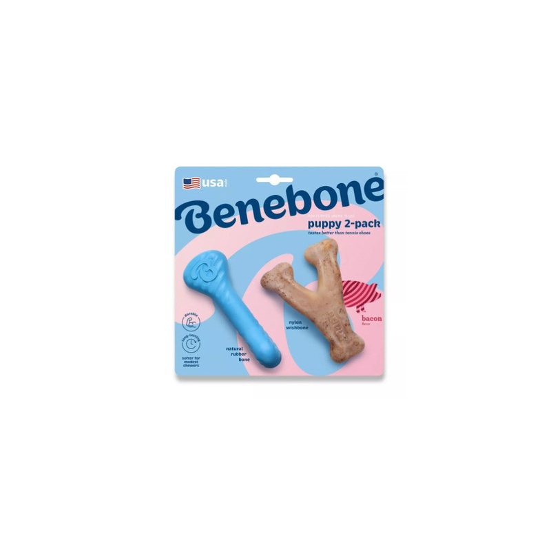 Benebone Puppy Wishbone & Rubber Bone Bacon Dog Chew Toy