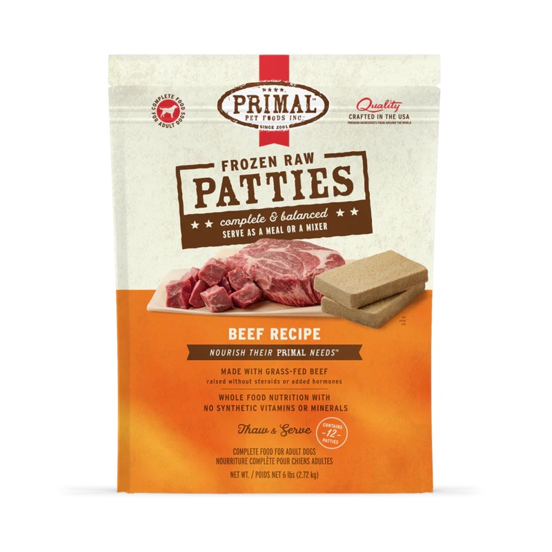 Primal Frozen Raw Patties Dog Food Beef Recipe