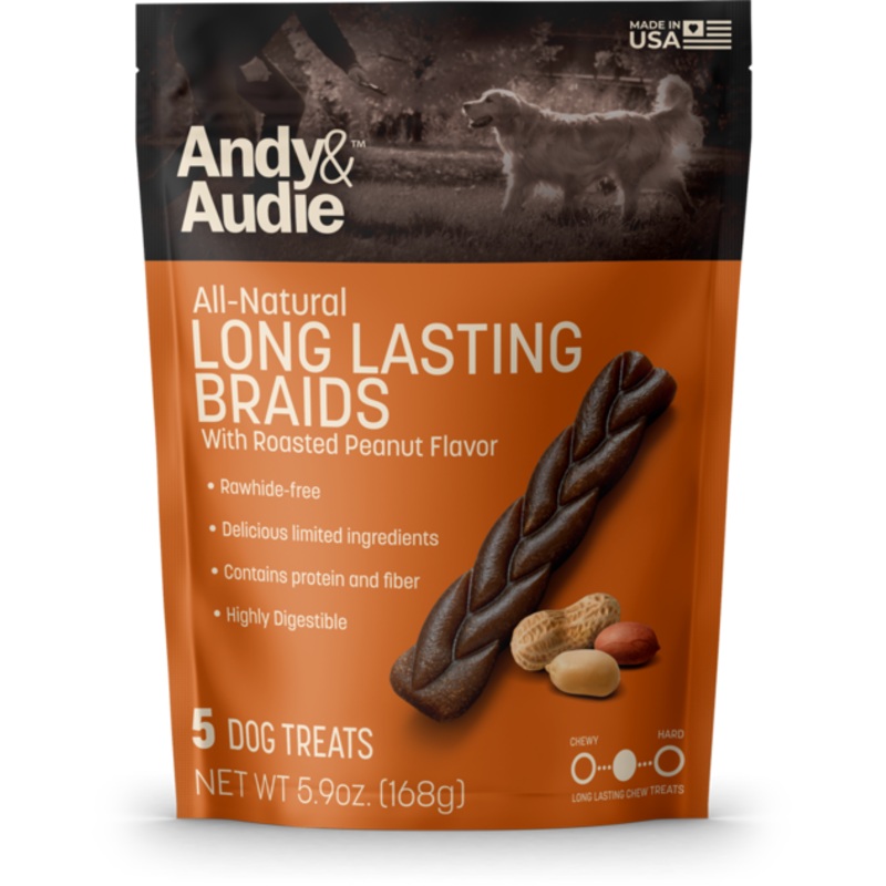 Andy & Audie All Natural Long Lasting Braids with Roasted Peanut Flavor Dog Treats