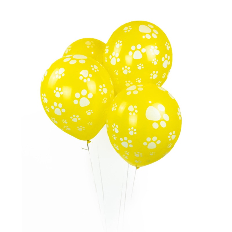 Dog Paw Prints Party Balloons - Yellow