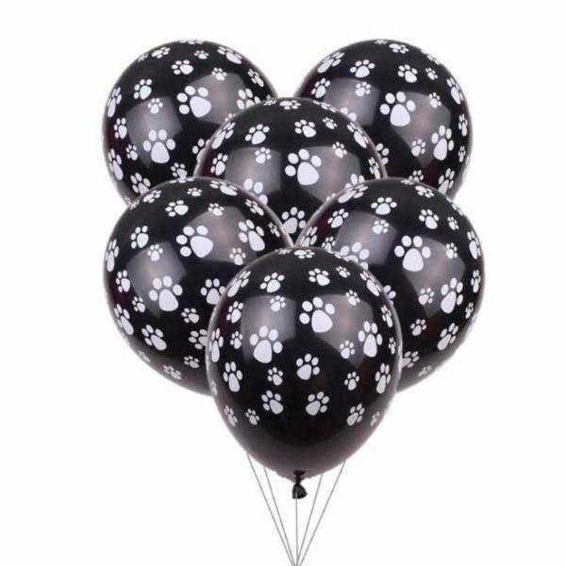 Dog Paw Prints Party Balloons - Black