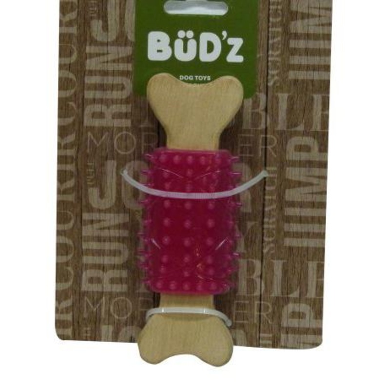 Bud'z Centre Bone Shaped Wood Dog Toy  Red 6in