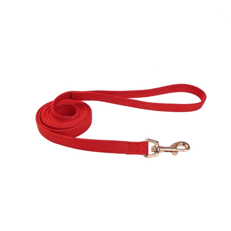 Coastal Accent Microfiber Leash - 5/8in x 6ft Retro Red with Plaid Bow