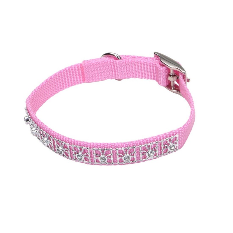Coastal Jeweled Dog Collar Pink Bright - 3/8in x 12in