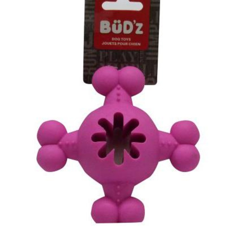 Bud'z Rubber Round Bone Dog Toy with Middle Treat Hole  Pink 5in