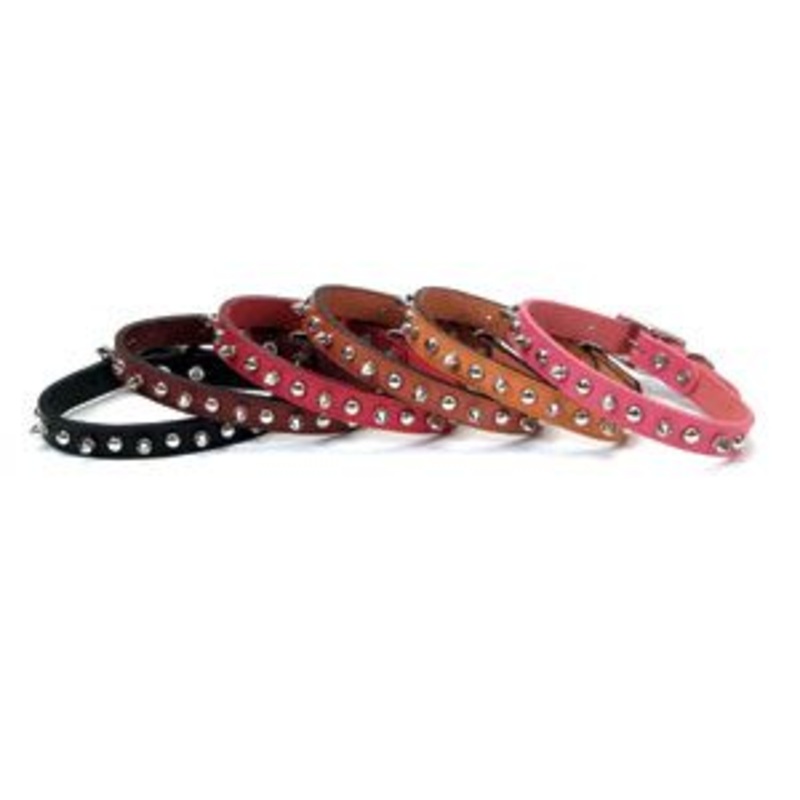 Circle T Oak Tanned Leather Spiked Dog Collar Pink 3/8x10in