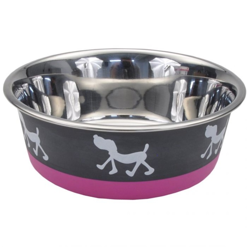 Maslow Trade Design Series Non Skid Puppy Design Dog Bowl Pink Grey 13oz