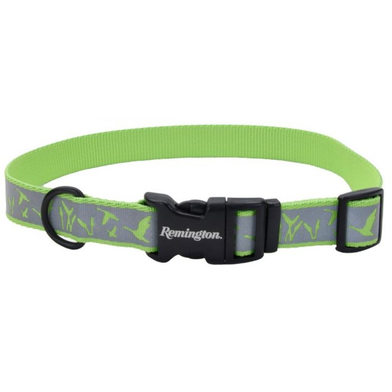 Remington Reflective Adjustable Dog Collar Lime Green Duck and Cattail Pattern