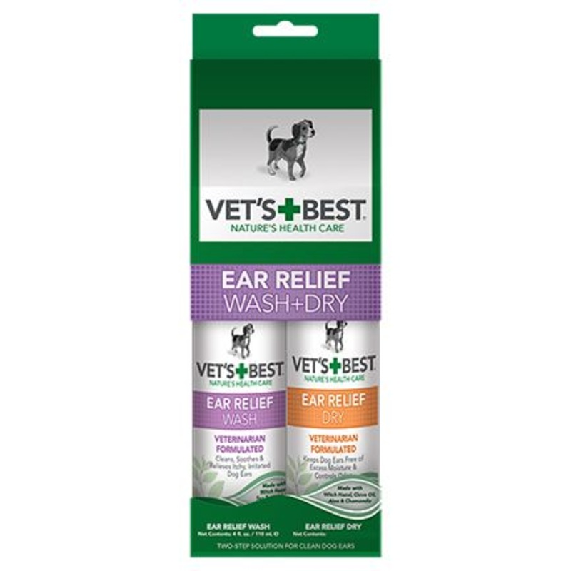 Vets Best Ear Relief Wash 4oz and Dry 2oz
